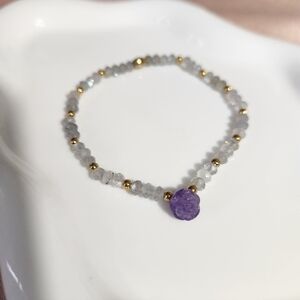 Handmade Stretchy Amethyst  Flower And Labradorite Bracelet